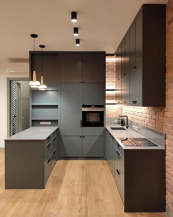 RAL 7012 серые фасады кухни