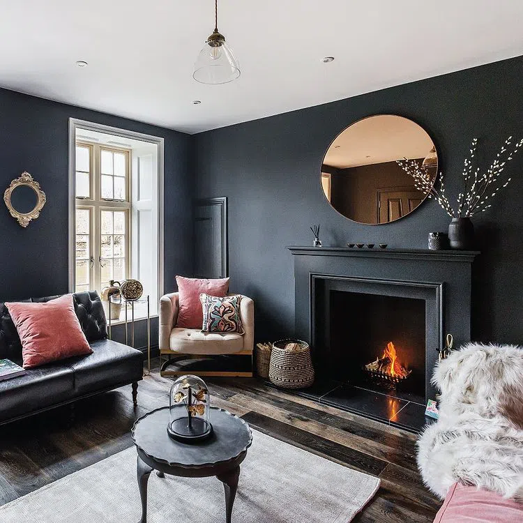 Классический интерьер с черными стенами Railings