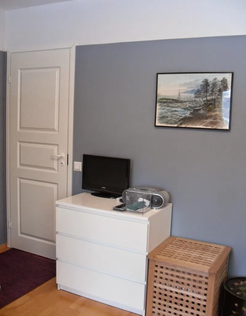 Серая стена в стиле color-block Tikkurila N500 Агат