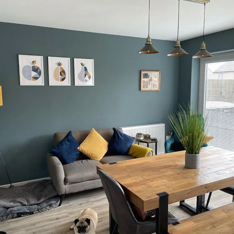 Пример фото интерьера гостиной с сине-серыми стенами De nimes