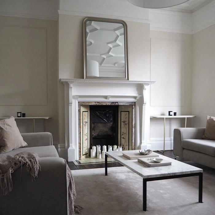 Бежевый цвет стен в гостиной Dulux Summer Linen