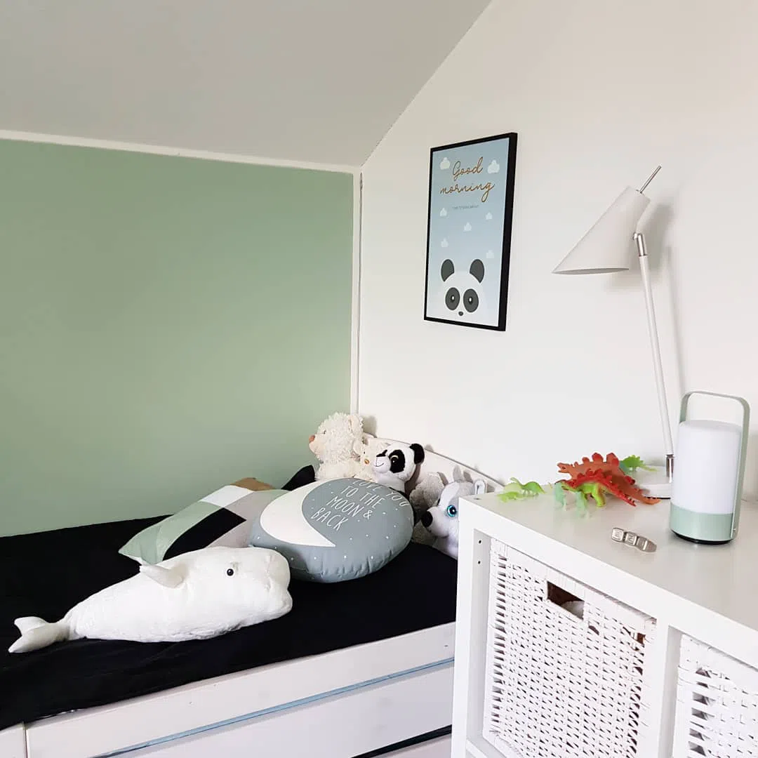 Акцентная зеленая стена X445 Лидо с белой мебелью