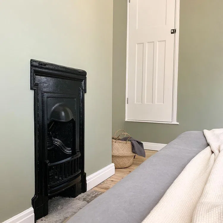 Интерьер с приглушенными зелеными стенами