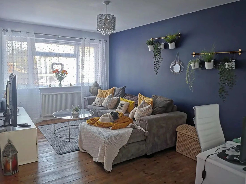 Dulux Oxford Blue акцентная стена в гостиной