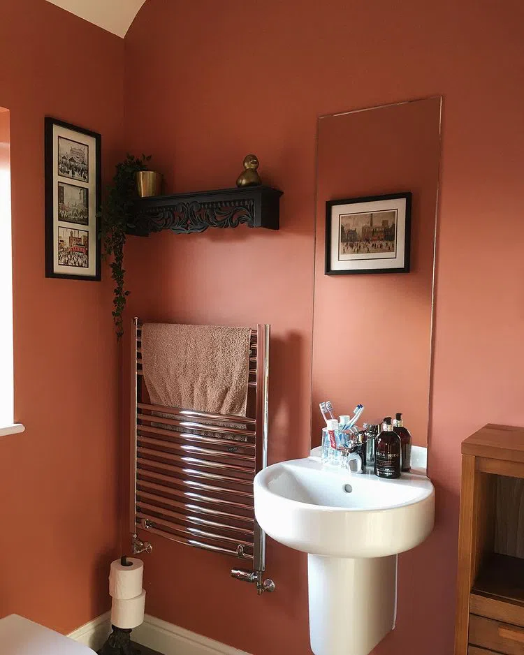 Ванная с красными стенами Farrow and Ball Red Earth