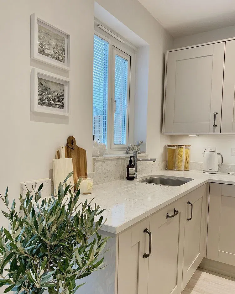 Светло-серая кухня с цветом Farrow and Ball Wevet