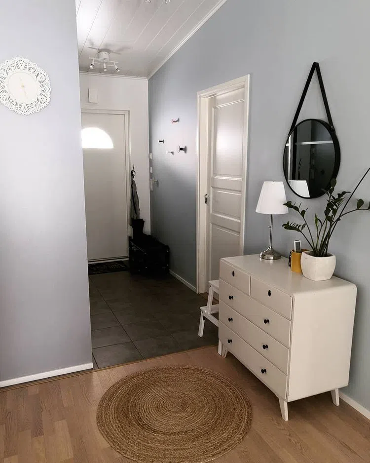 Интерьер прихожей с голубыми стенами Секрет Тиккурила