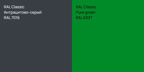 RAL 7016 Антрацитово-серый vs RAL 6037  Pure green