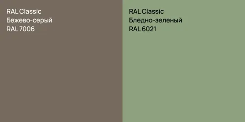 RAL 7006 Бежево-серый vs RAL 6021 Бледно-зеленый
