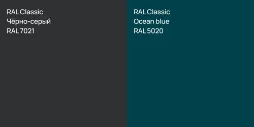 RAL 7021 Чёрно-серый vs RAL 5020  Ocean blue