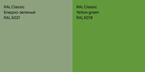 RAL 6021 Бледно-зеленый vs RAL 6018  Yellow green