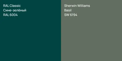 RAL 6004 Сине-зелёный vs SW 6194 Basil