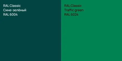 RAL 6004 Сине-зелёный vs RAL 6024  Traffic green