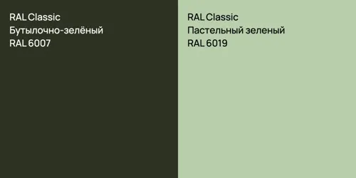 RAL 6007 Бутылочно-зелёный vs RAL 6019 Пастельный зеленый
