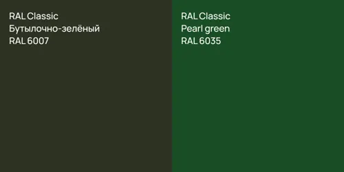 RAL 6007 Бутылочно-зелёный vs RAL 6035  Pearl green