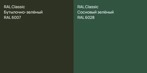 RAL 6007 Бутылочно-зелёный vs RAL 6028 Сосновый зелёный