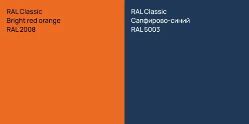 RAL 2008  Bright red orange vs RAL 5003 Сапфирово-синий