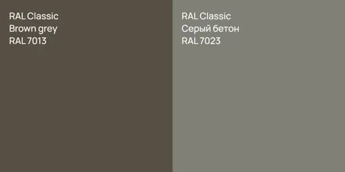 RAL 7013  Brown grey vs RAL 7023 Серый бетон