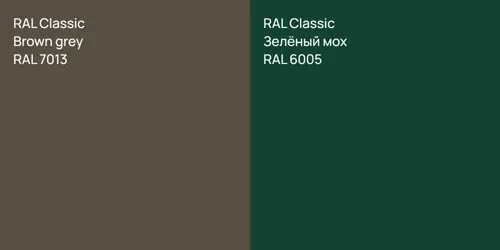 RAL 7013  Brown grey vs RAL 6005 Зелёный мох