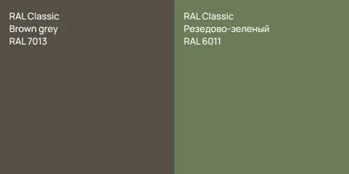 RAL 7013  Brown grey vs RAL 6011 Резедово-зеленый