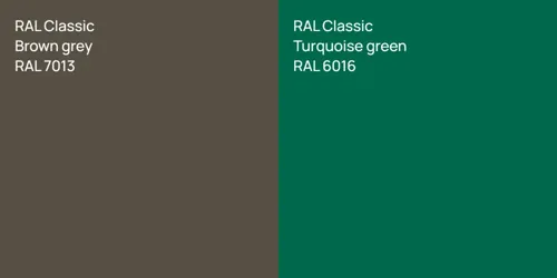 RAL 7013  Brown grey vs RAL 6016  Turquoise green