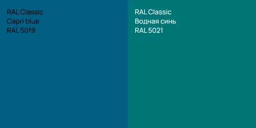 RAL 5019  Capri blue vs RAL 5021 Водная синь
