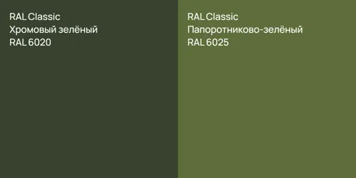 RAL 6020 Хромовый зелёный vs RAL 6025 Папоротниково-зелёный