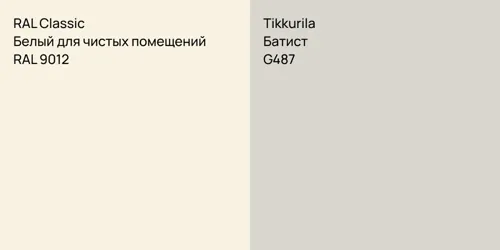 RAL 9012 Белый для чистых помещений vs G487 Батист