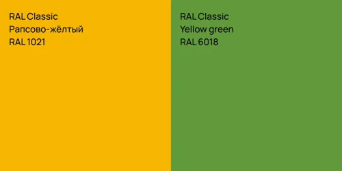 RAL 1021 Рапсово-жёлтый vs RAL 6018  Yellow green