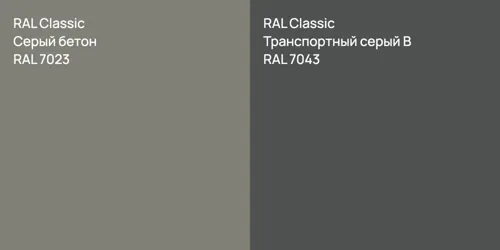 RAL 7023 Серый бетон vs RAL 7043 Транспортный серый B