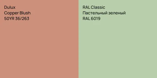 50YR 36/263 Copper Blush vs RAL 6019 Пастельный зеленый