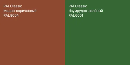 RAL 8004 Медно-коричневый vs RAL 6001 Изумрудно-зелёный