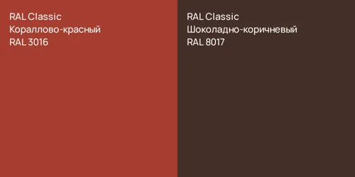 RAL 3016 Кораллово-красный vs RAL 8017 Шоколадно-коричневый