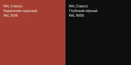 RAL 3016 Кораллово-красный vs RAL 9005 Глубокий чёрный