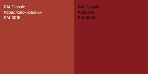 RAL 3016 Кораллово-красный vs RAL 3003  Ruby red