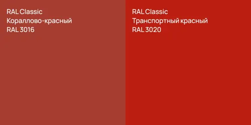 RAL 3016 Кораллово-красный vs RAL 3020 Транспортный красный