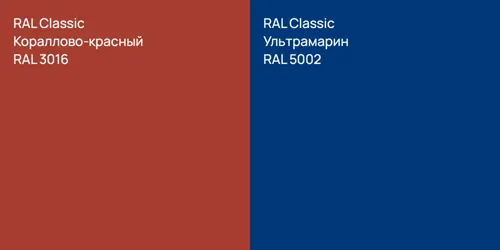 RAL 3016 Кораллово-красный vs RAL 5002 Ультрамарин