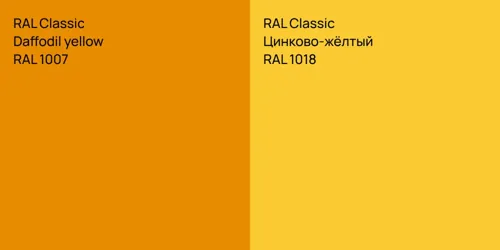 RAL 1007  Daffodil yellow vs RAL 1018 Цинково-жёлтый