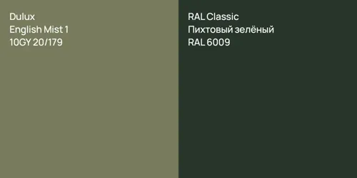 10GY 20/179 English Mist 1 vs RAL 6009 Пихтовый зелёный