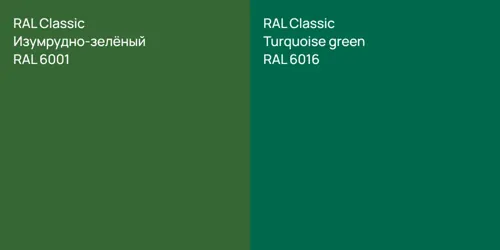RAL 6001 Изумрудно-зелёный vs RAL 6016  Turquoise green