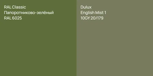RAL 6025 Папоротниково-зелёный vs 10GY 20/179 English Mist 1