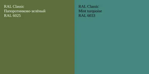 RAL 6025 Папоротниково-зелёный vs RAL 6033  Mint turquoise