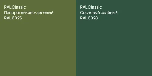 RAL 6025 Папоротниково-зелёный vs RAL 6028 Сосновый зелёный