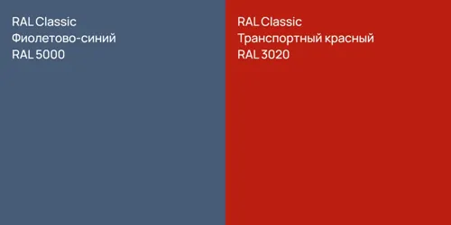 RAL 5000 Фиолетово-синий vs RAL 3020 Транспортный красный