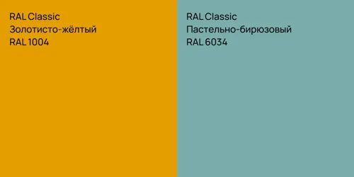 RAL 1004 Золотисто-жёлтый vs RAL 6034 Пастельно-бирюзовый