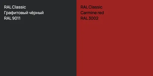 RAL 9011 Графитовый чёрный vs RAL 3002  Carmine red