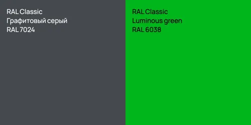RAL 7024 Графитовый серый vs RAL 6038  Luminous green