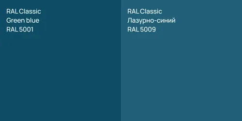 RAL 5001  Green blue vs RAL 5009 Лазурно-синий
