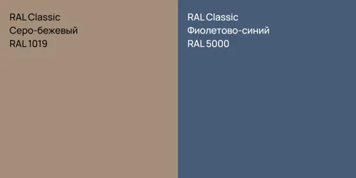 RAL 1019 Серо-бежевый vs RAL 5000 Фиолетово-синий