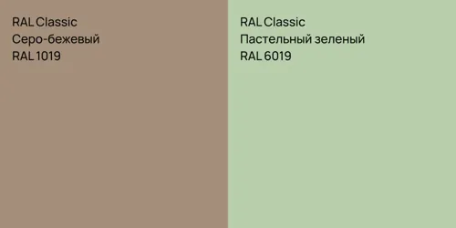 RAL 1019 Серо-бежевый vs RAL 6019 Пастельный зеленый